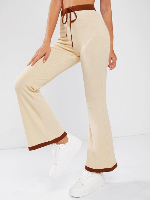 ZAFUL Colorblock Ribbed Drawstring Flare Pants Xl Light coffee