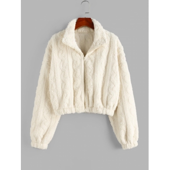 ZAFUL Faux Fur Fuzzy Drop Shoulder Coat L White