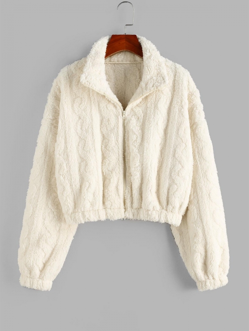 ZAFUL Faux Fur Fuzzy Drop Shoulder Coat L White