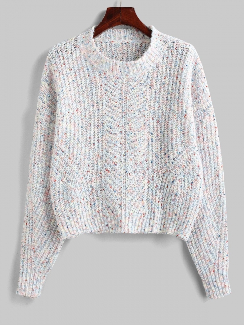 Women Crew Neck Drop Shoulder Colorful Heathered Sweater M