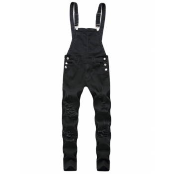 ZAFUL Men's Solid Color Ripped Zipper Denim Overalls Xl Black