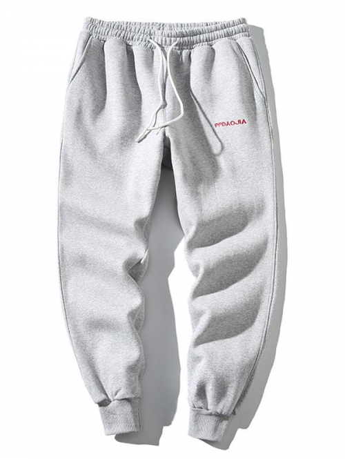 ZAFUL Men's Embroidery Letter Drawstring Jogger Sweatpants L Light gray