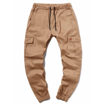 ZAFUL Men's ZAFUL Solid Color Pocket Drawstring Cargo Pants 3xl Camel brown