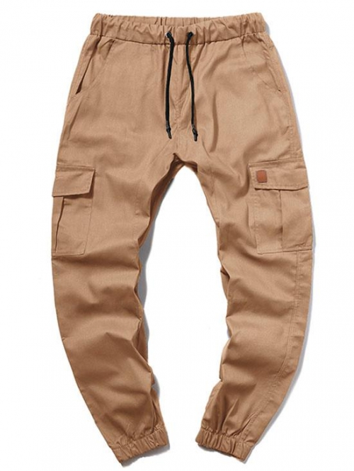 ZAFUL Men's ZAFUL Solid Color Pocket Drawstring Cargo Pants 3xl Camel brown