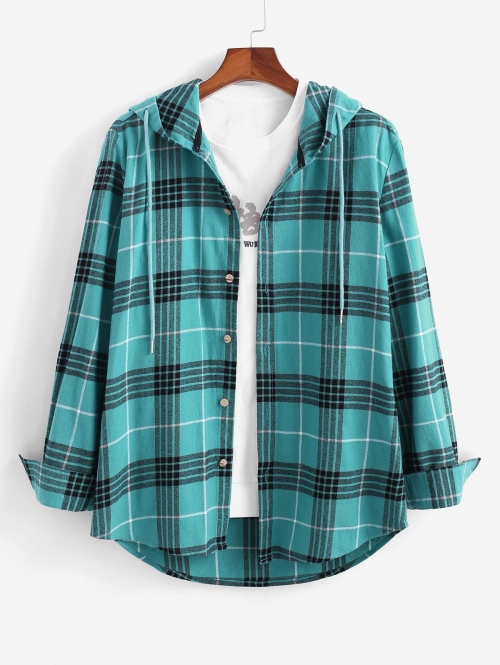 ZAFUL Men's Long Sleeve Plaid Hooded Shirt 2xl Blue