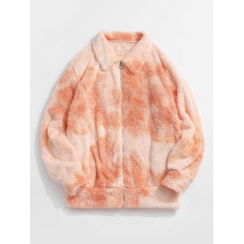 ZAFUL Men's ZAFUL Fluffy Zip Fuzzy Tie Dye Jacket L Apricot