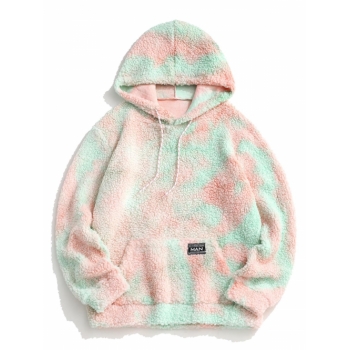 ZAFUL Men's Tie Dye Patched Fleece Teddy Hoodie Xl Light pink