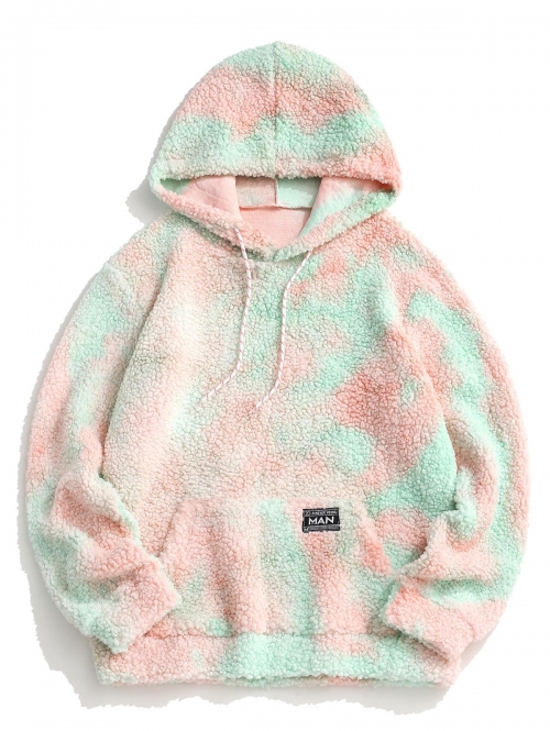 ZAFUL Men's Tie Dye Patched Fleece Teddy Hoodie Xl Light pink