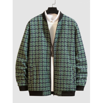 ZAFUL Men's Plaid Pattern Zip Up Casual Jacket M Army green