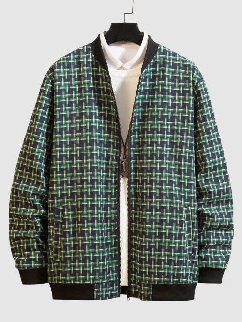 ZAFUL Men's Plaid Pattern Zip Up Casual Jacket M Army green