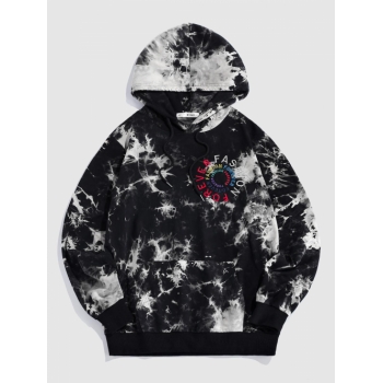 ZAFUL Men's ZAFUL Streetwear Letters Embroidered Tie Dye Print Hoodie M Black