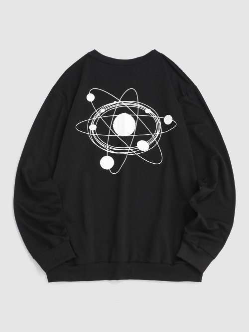 ZAFUL Men's Galaxy Planet Drawing Graphic Sweatshirt L Black