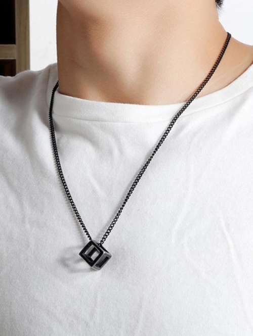 Minimalist Hollow Cube Pendant Necklace