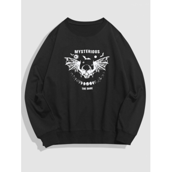 ZAFUL Men's Halloween Skull Bat Graphic Print Y2K Aesthetic Sweatshirt M Black