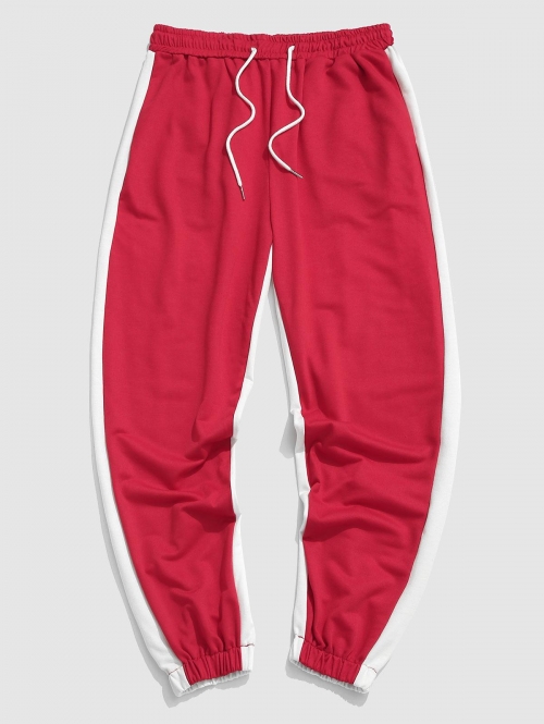 ZAFUL Men's Two Tone Drawstring Tapered Sports Sweatpants L Red