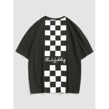 Y2K Aesthetic Letter Checkerboard Graphic Print Short Sleeve T Shirt M Black