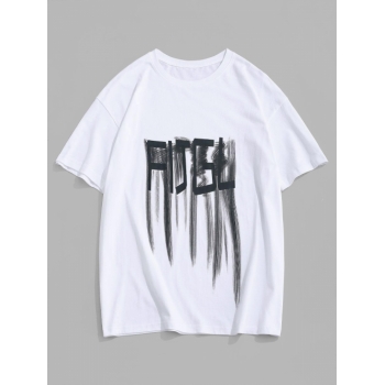 Y2K Aesthetic Letter Short Sleeve Loose Tee 3xl White