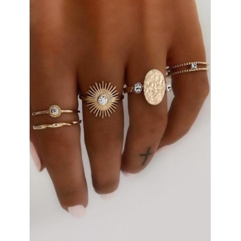 Rhinestone Sun Oval Shape Rings Set