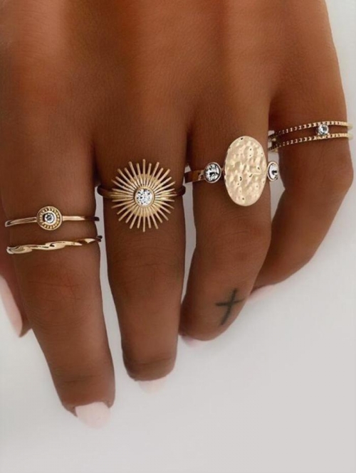 Rhinestone Sun Oval Shape Rings Set