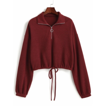 Women Hoodies ZAFUL Drop Shoulder Half Zip Knit Drawstring Sweatshirt Xl Red wine