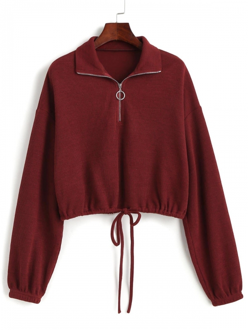 Women Hoodies ZAFUL Drop Shoulder Half Zip Knit Drawstring Sweatshirt Xl Red wine