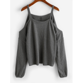 Women ZAFUL Oversize Cold Shoulder Textured Knitwear M Carbon gray