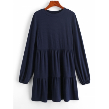 Casual ZAFUL Ribbed Long Sleeve Mini Smock Dress Xl Deep blue