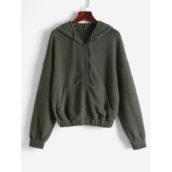 ZAFUL Drop Shoulder Solid Color Hooded Jacket M Deep green