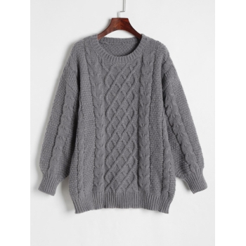 Women Cable Knit Chunky Fisherman Sweater S Gray