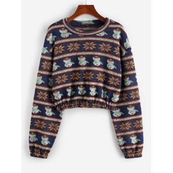 Women Hoodies ZAFUL Snowman Snowflake Knit Drop Shoulder Sweatshirt S Deep blue