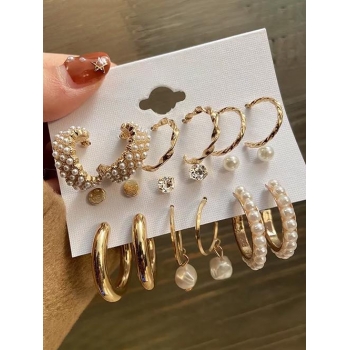 Cute Earrings 9Pairs Faux Pearl Alloy Cuff Earrings Set By ZAFUL