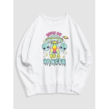 ZAFUL Men's Y2K Aesthetic Drip Letter Alien Graphic Sweatshirt M White