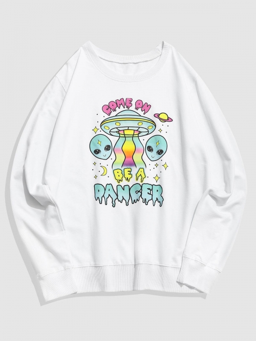 ZAFUL Men's Y2K Aesthetic Drip Letter Alien Graphic Sweatshirt M White