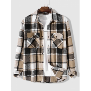 ZAFUL Men's Plaid Pattern Pocket Design Shacket L Coffee