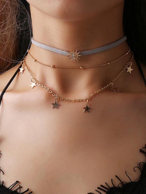 Multilayered Star Pendant Choker Necklace For Women