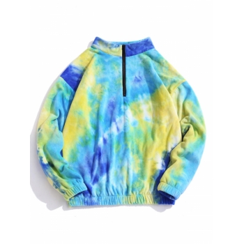 ZAFUL Men's Quarter Zip Tie Dye Pattern Polar Fleece Sweatshirt M Blue