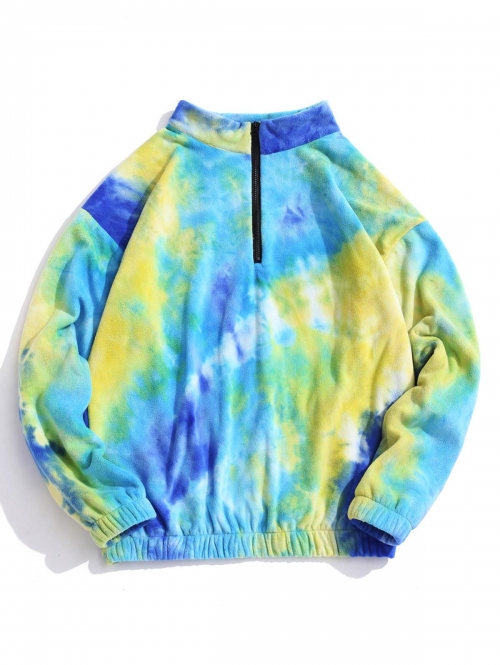 ZAFUL Men's Quarter Zip Tie Dye Pattern Polar Fleece Sweatshirt M Blue