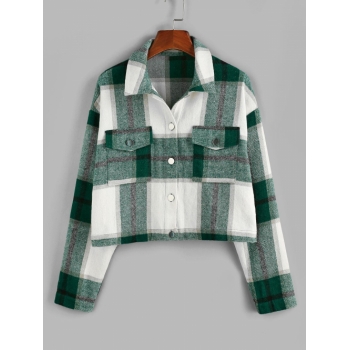 ZAFUL Plaid Drop Shoulder Pocket Jacket M Green