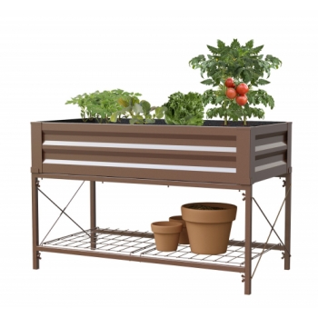 Panacea Stand Up Metal Raised Garden Planter with Liner (Timber Brown)