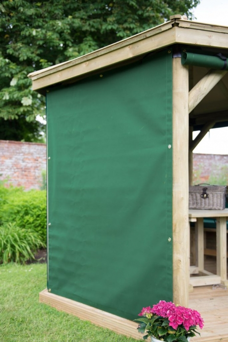 Forest Garden 4m Hexagonal Wooden Garden Gazebo Curtains - Green