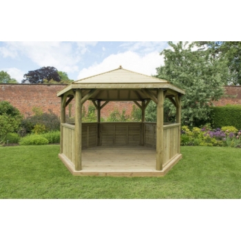 Forest Garden 4m Hexagonal Wooden Garden Gazebo with Timber Roof