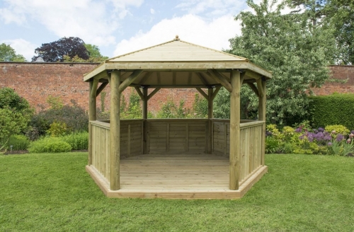 Forest Garden 4m Hexagonal Wooden Garden Gazebo with Timber Roof