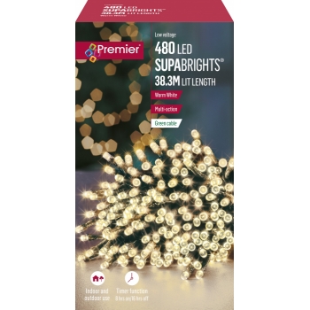 Premier Supabright Multi Action 46.3m LED Christmas Lights (Warm White)