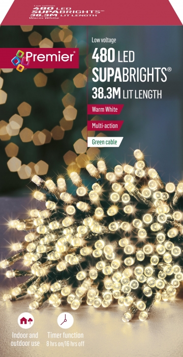 Premier Supabright Multi Action 46.3m LED Christmas Lights (Warm White)