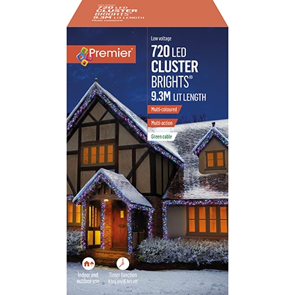 Premier Clusterbrights Multi-Action 9.3m LED Christmas Lights (Multi-Colour)