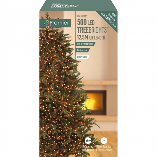 Premier 500 Multi-Action 12.5m LED Treebrights (Red and Vintage Gold)