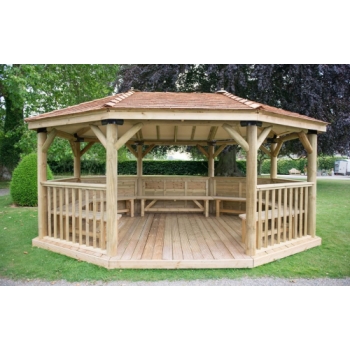 Forest Garden 5.1m Premium Oval Wooden Gazebo with Cedar Roof and Benches (Installation Included)