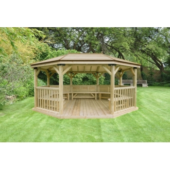 Forest Garden 5.1m Premium Oval Wooden Gazebo with Timber Roof and Benches (Installation Included)