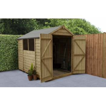 Forest Garden 8x6 Overlap Pressure Treated Apex Wooden Garden Shed with Double Door (Installation Included)