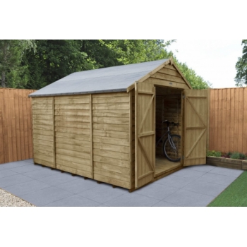 Forest Garden 10x8 Overlap Pressure Treated Apex Wooden Garden Shed with Double Door (No Windows / Installation Included)